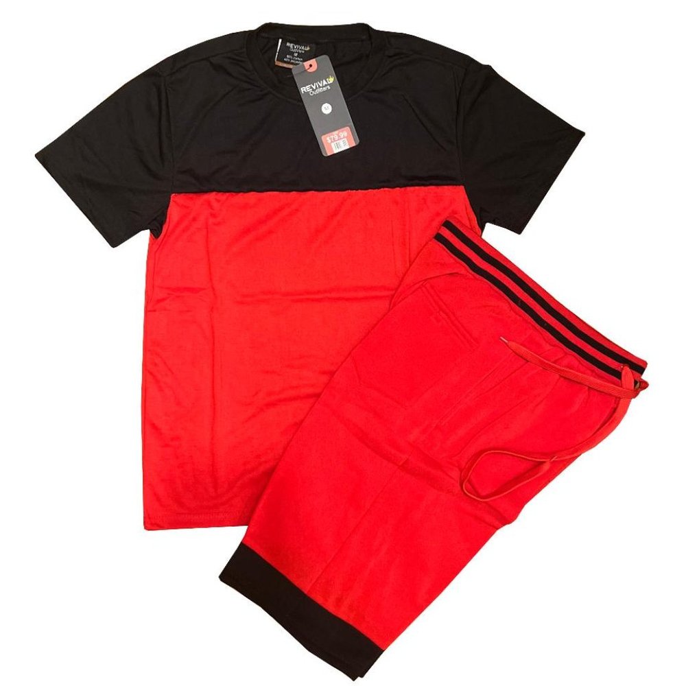 MEN'S 2PC BELT STRIPED SUMMER FITNESS GYM TRACK LOUNGEWEAR SHORT SETS (2202)